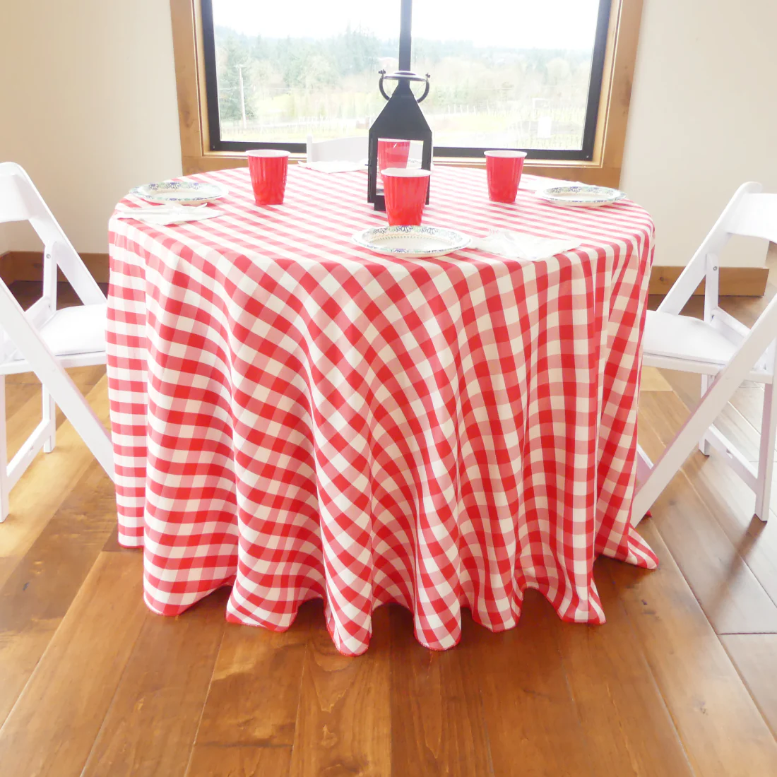 108 in. Round Polyester Tablecloth Checkered (4 Colors) - Image 3