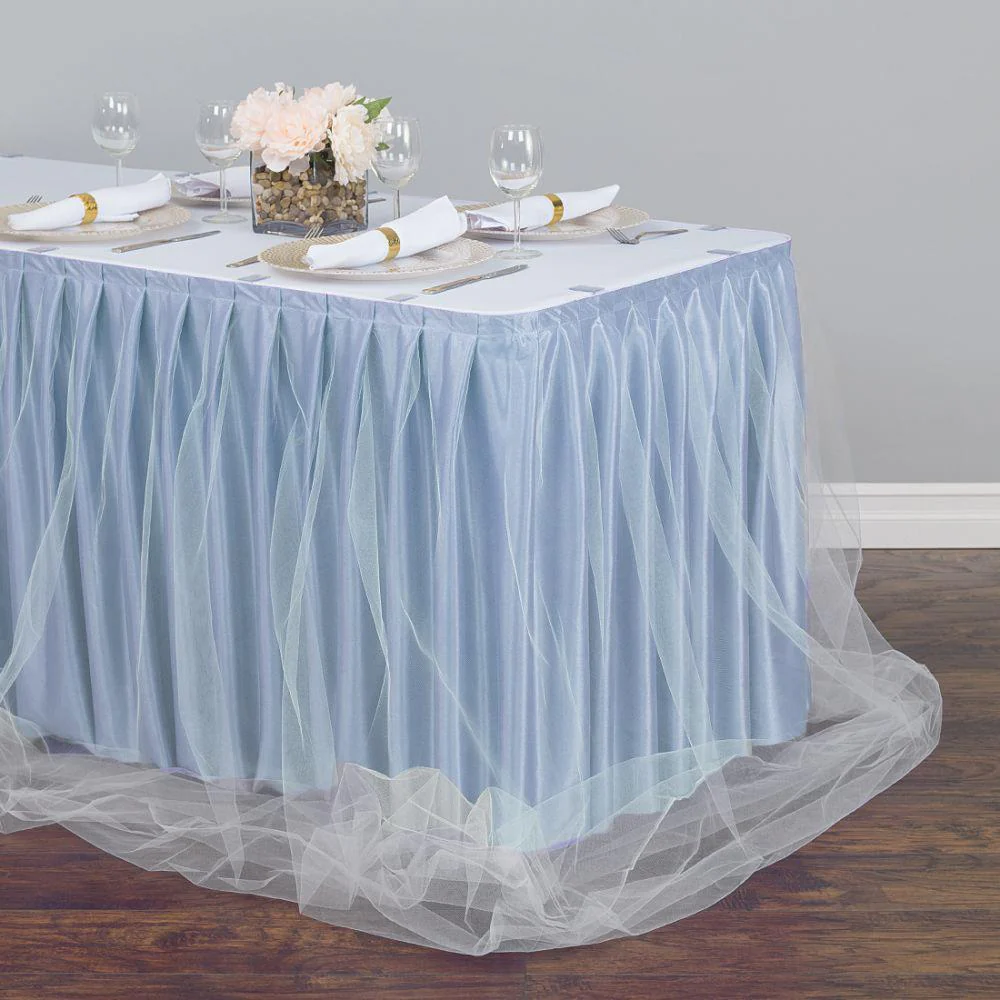14 ft. Two Tone Tulle Chiffon Table Skirt (6 Colors) - Image 5