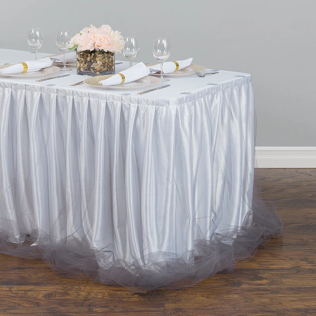 14 ft. Two Tone Tulle Chiffon Table Skirt (4 Colors) - Image 3