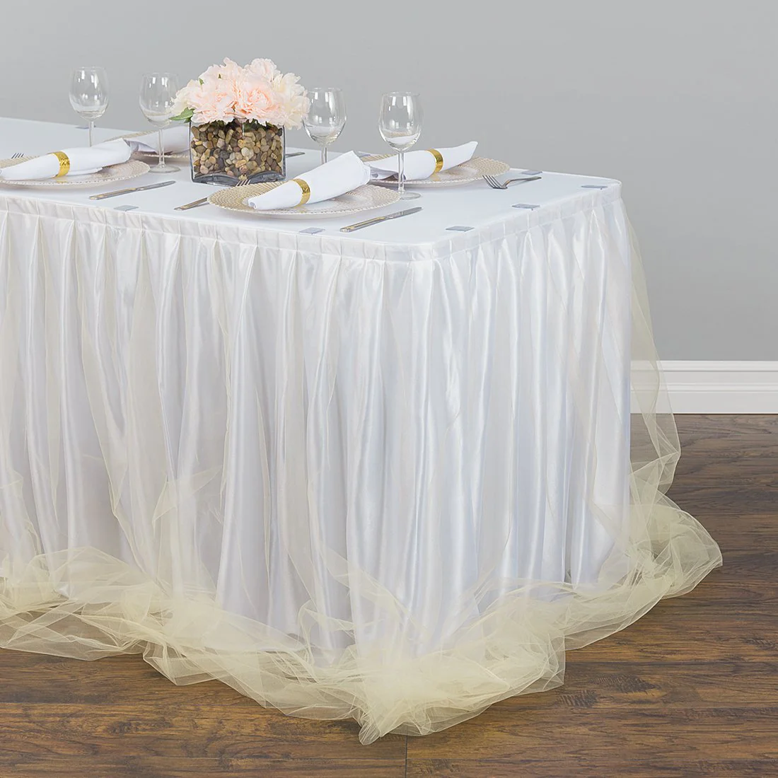 14 ft. Two Tone Tulle Chiffon Table Skirt (4 Colors) - Image 4